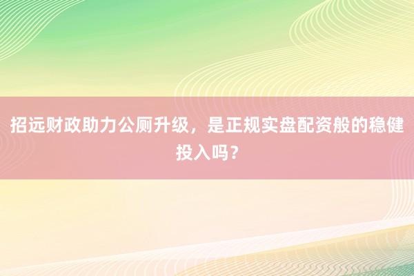 招远财政助力公厕升级，是正规实盘配资般的稳健投入吗？
