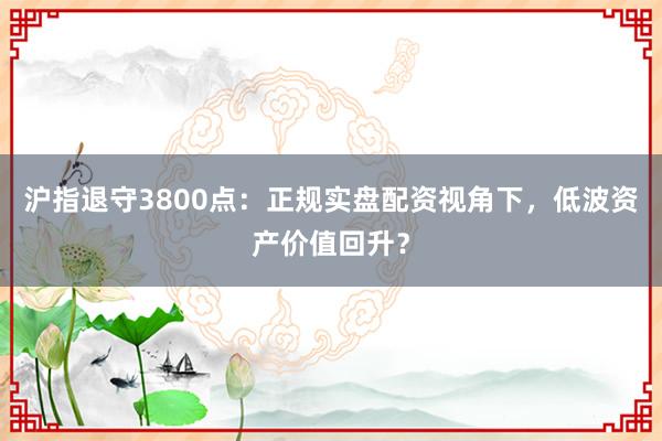 沪指退守3800点：正规实盘配资视角下，低波资产价值回升？