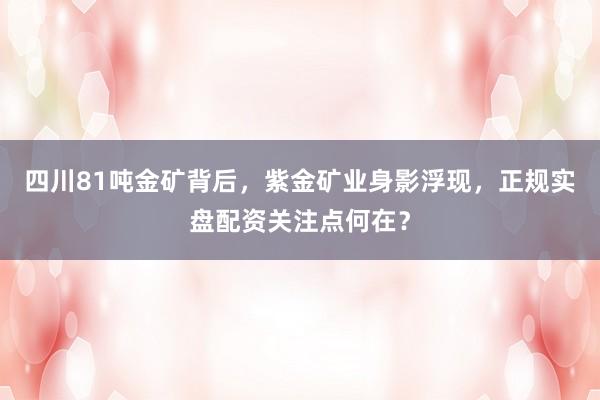 四川81吨金矿背后，紫金矿业身影浮现，正规实盘配资关注点何在？