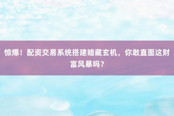 惊爆！配资交易系统搭建暗藏玄机，你敢直面这财富风暴吗？
