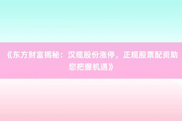 《东方财富揭秘：汉缆股份涨停，正规股票配资助您把握机遇》