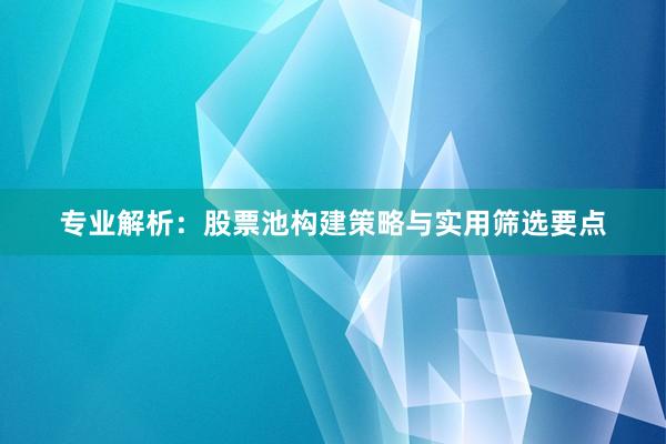专业解析:股票池构建策略与实用筛选要点