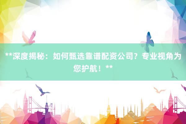 **深度揭秘：如何甄选靠谱配资公司？专业视角为您护航！**