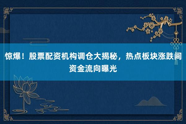 惊爆！股票配资机构调仓大揭秘，热点板块涨跌间资金流向曝光
