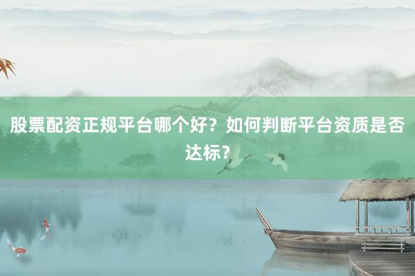 股票配资正规平台哪个好？如何判断平台资质是否达标？