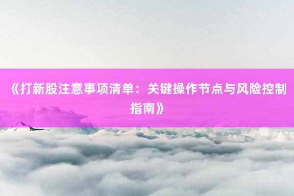 《打新股注意事项清单:关键操作节点与风险控制指南》