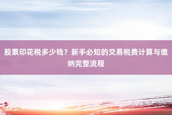 股票印花税多少钱？新手必知的交易税费计算与缴纳完整流程