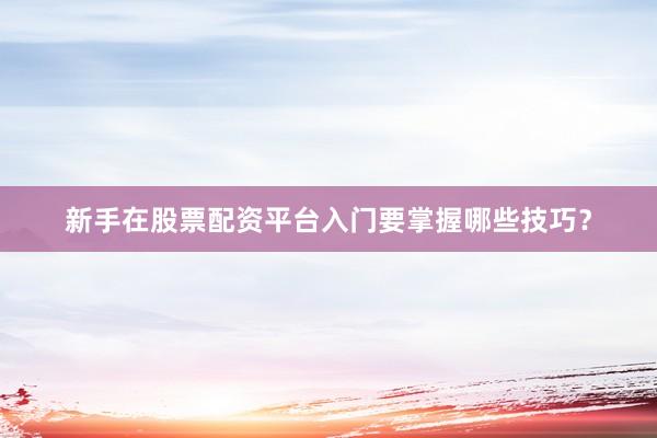 新手在股票配资平台入门要掌握哪些技巧?